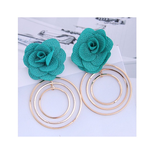 LRC Anting Tusuk Fashion Rose Flower Metal Circle Stud Earrings A63306