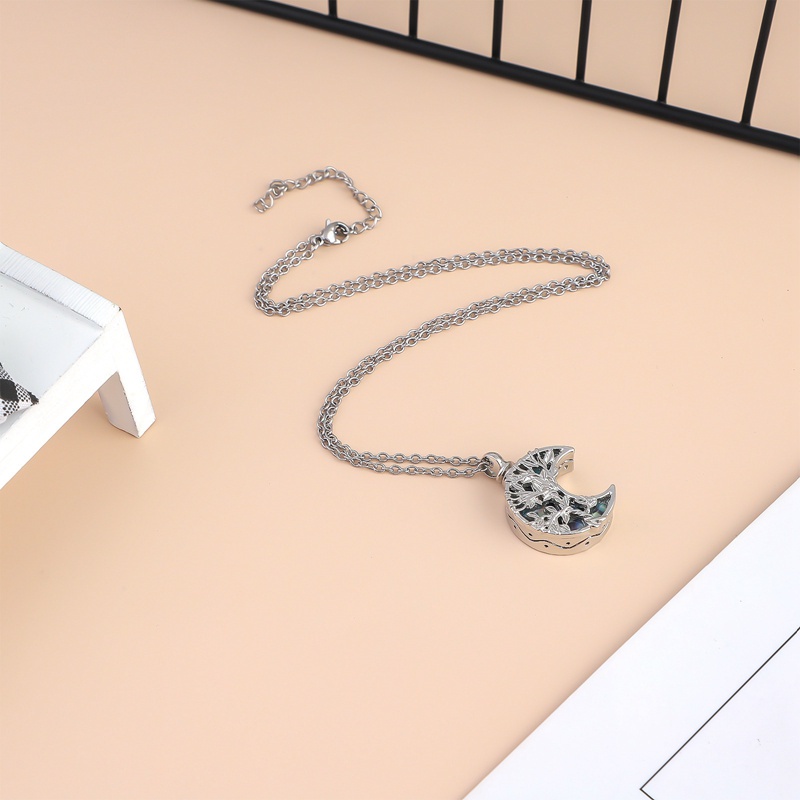 Fancyqube Kalung Desain Pohon Kehidupan Bulan Sabit Bahan Sterling Silver Untuk Pria Dan Wanita