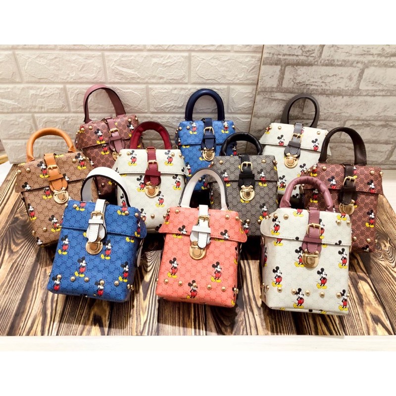 ( PROMO SALE ) BEST SELLER TAS WANITA GUCCI SLING BAG MICKEY TOOLBOX STUD TAS SELEMPANG IMPORT