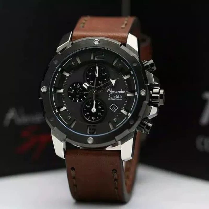 Jam Tangan Alexandre Christie AC6410 M Black / Silver Brown Original
