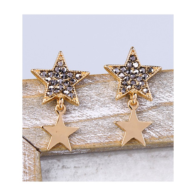 LRC Anting Tusuk Fashion Gold Crystal Diamond Star S925 Sterling Silver Stud Earrings F95513
