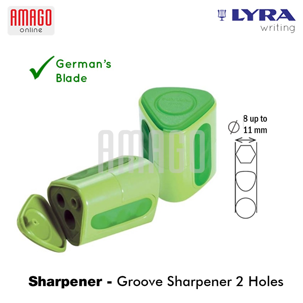 1 BUAH LYRA SHARPENER - GROOVE TWIN HOLES - 8 UP TO 11 MM - 7311250 - RAUTAN PENSIL 2 LOBANG - SEGITIGA