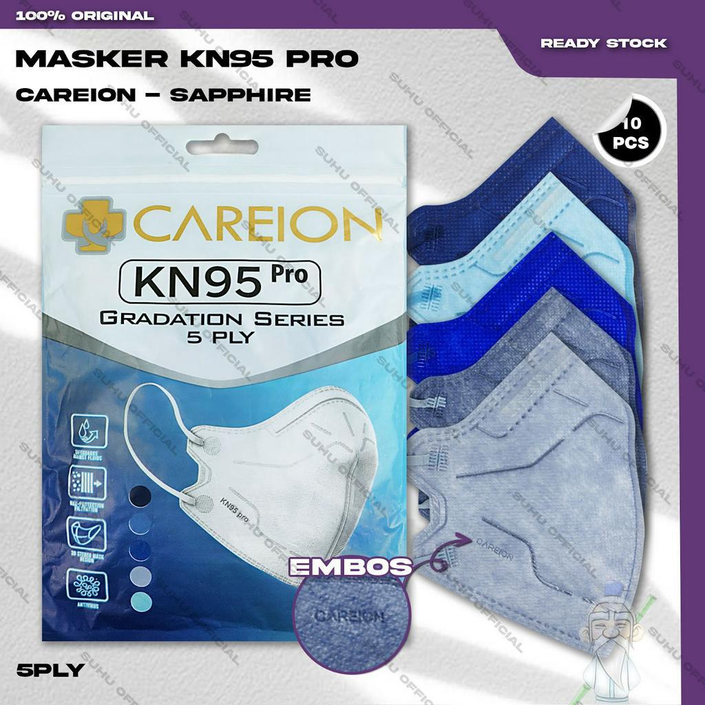 Masker KN95 PRO CAREION 5Ply Isi 10Pcs Warna Gradation Sapphire Hybrid KN 95 5 Ply Earloop Surgical Mask Kemenkes