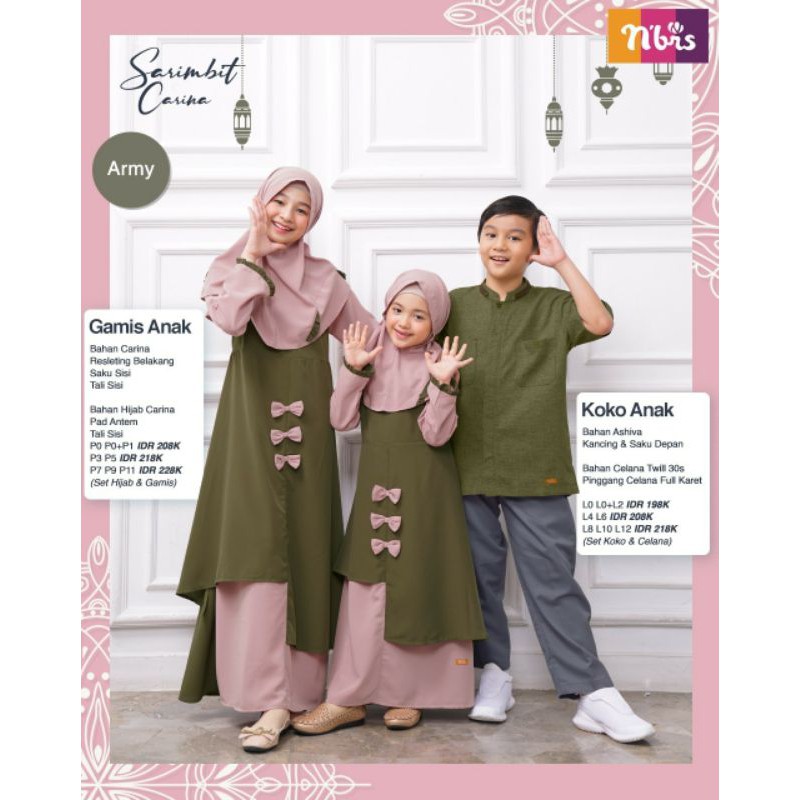 GAMIS ANAK PEREMPUAN WANITA DEWASA NIBRAS SARIMBIT KELUARGA NIBRAS CARINA ARMY BAJU KELUARGA 2021