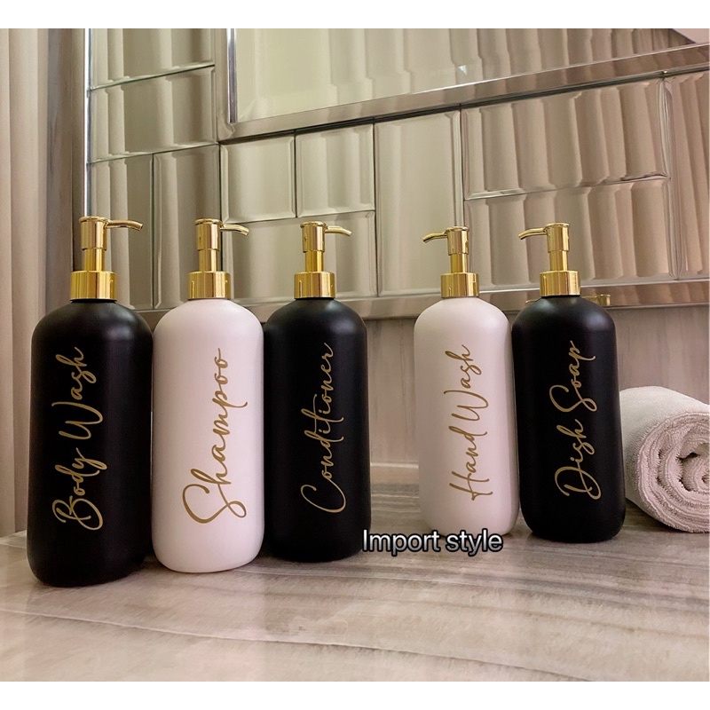 botol N24 HITAM PUTIH doff 500ml GOLD CHIC . aesthetic bottle minimalist refill organizer tempat sabun cair pump estetik luxury