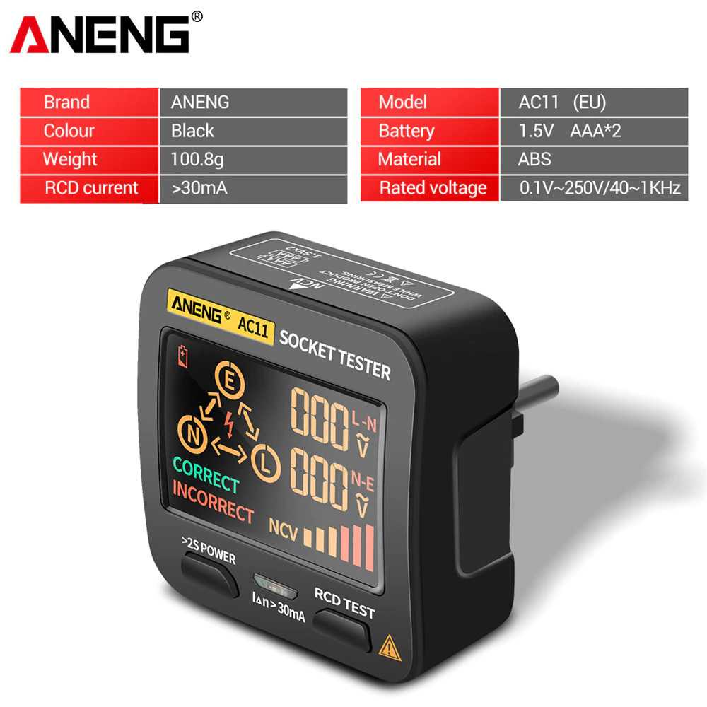 Multitester ANENG Stop Kontak Voltage Tester Grounding Polarity Phase Check - AC11