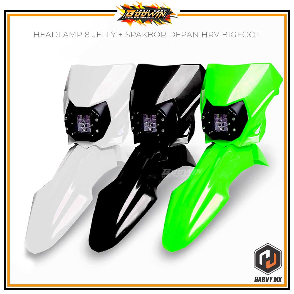 PAKET Sparkboard Spakbor Slebor Depan KLX BIGFOOT Headlamp Lampu Depan KLX 150 8 LED Jelly 12 LED TERBARU