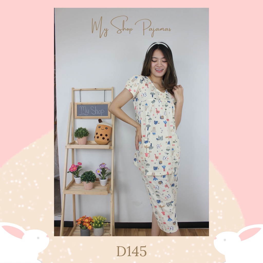 PIYAMA BABYDOLL WANITA TANGAN LENGAN PENDEK CELANA 3/4 LILY WHITE BAJUTIDUR DEWASA SLEEPWEAR PAJAMAS SPECIAL EDITION HPLW-7