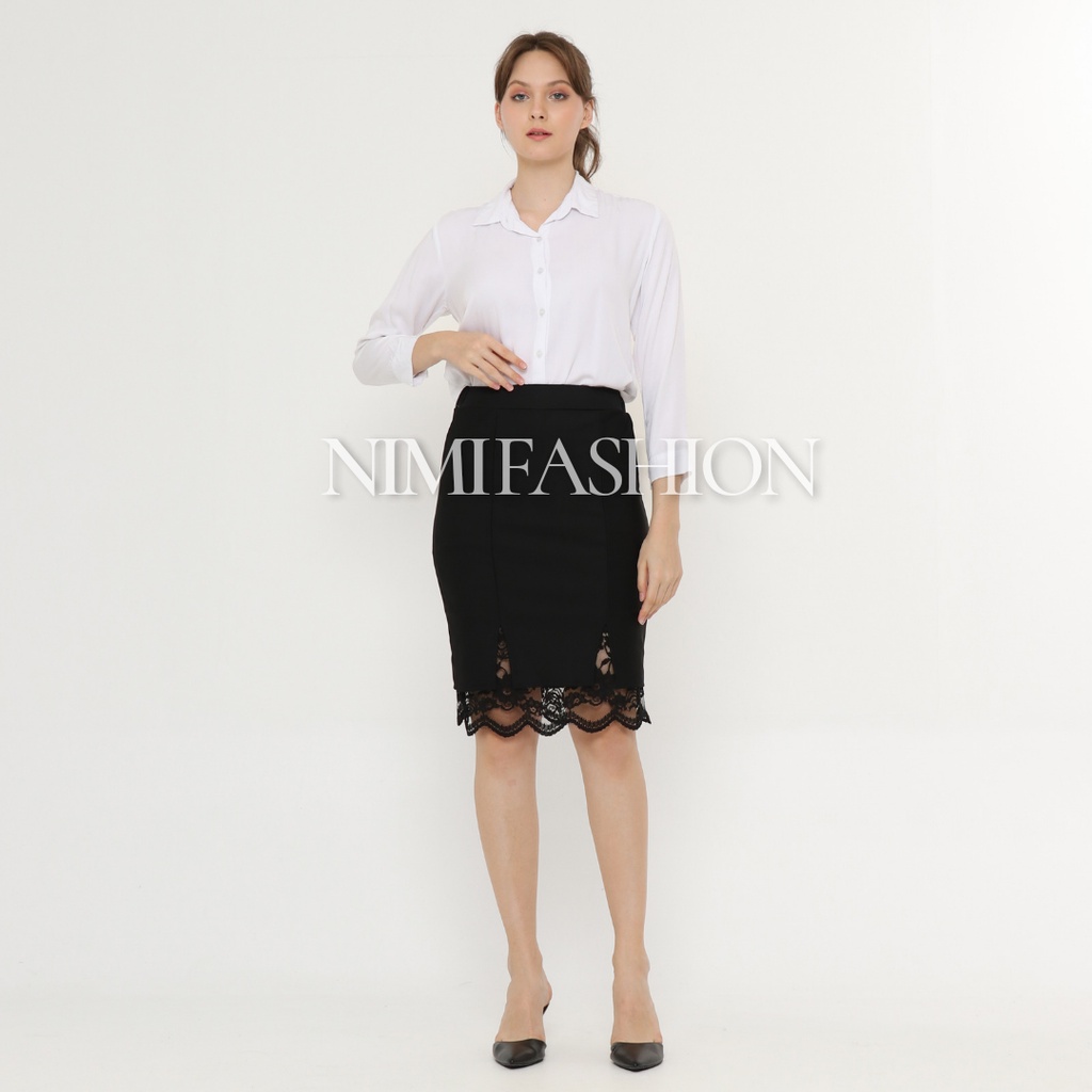 Nimi Rok Span Pendek Scuba Kombinasi Brukat / Korea Mini Skirt / Midi Skirt