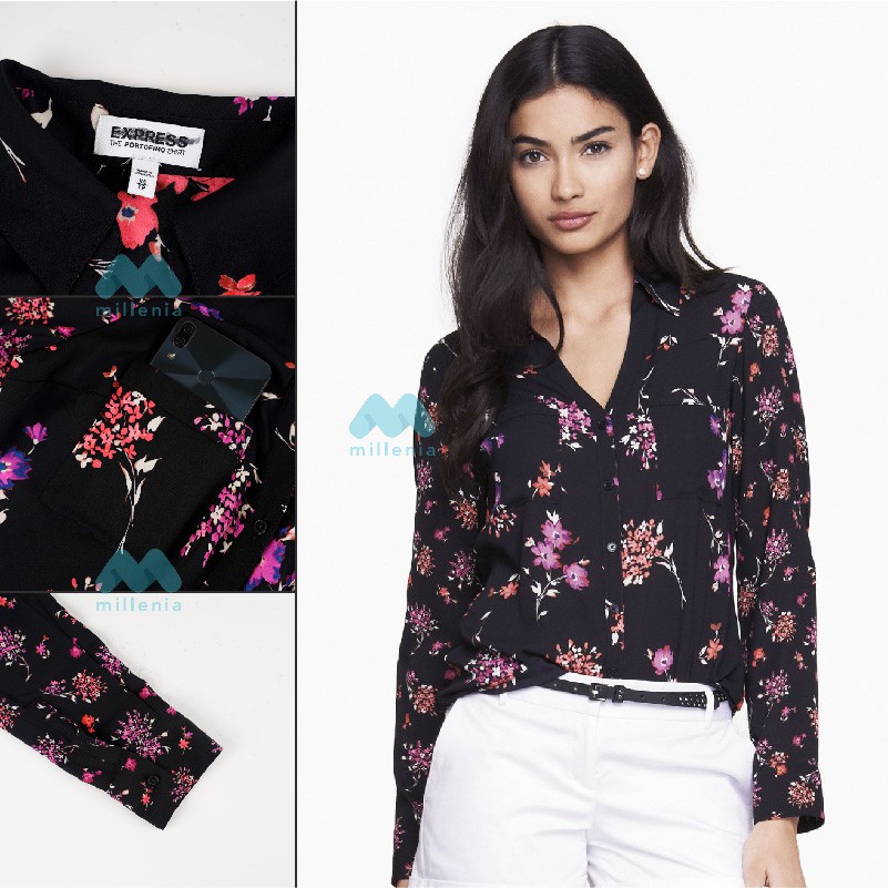 Kemeja Wanita- Portofino Vneck Double Pocket [CG-EXS 06]-CG-EXS 06 BLACK FLOR