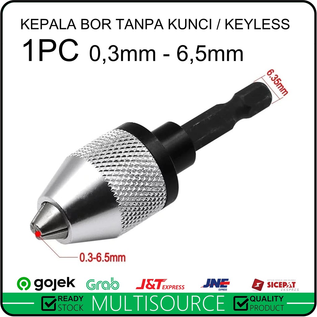 MULTISOURCE - Kepala Bor Keyless Drill Bit Chuck Hex Shank Converter 0.3 - 6.5mm