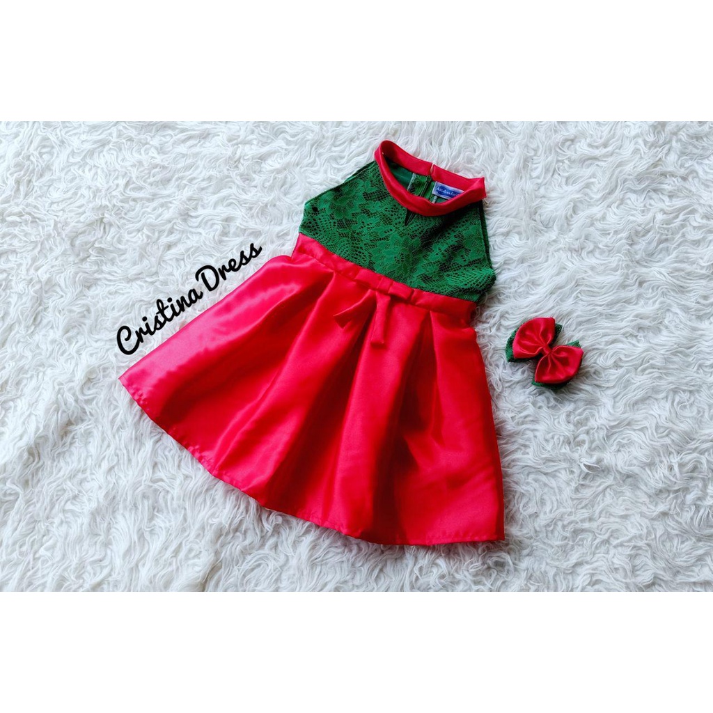 DRESS ANAK CRISTINA WARNA MERAH KOMBINASI HIJAU/Dress Natal Terbaru/Dress Brokat/Dress Murah/DressKe