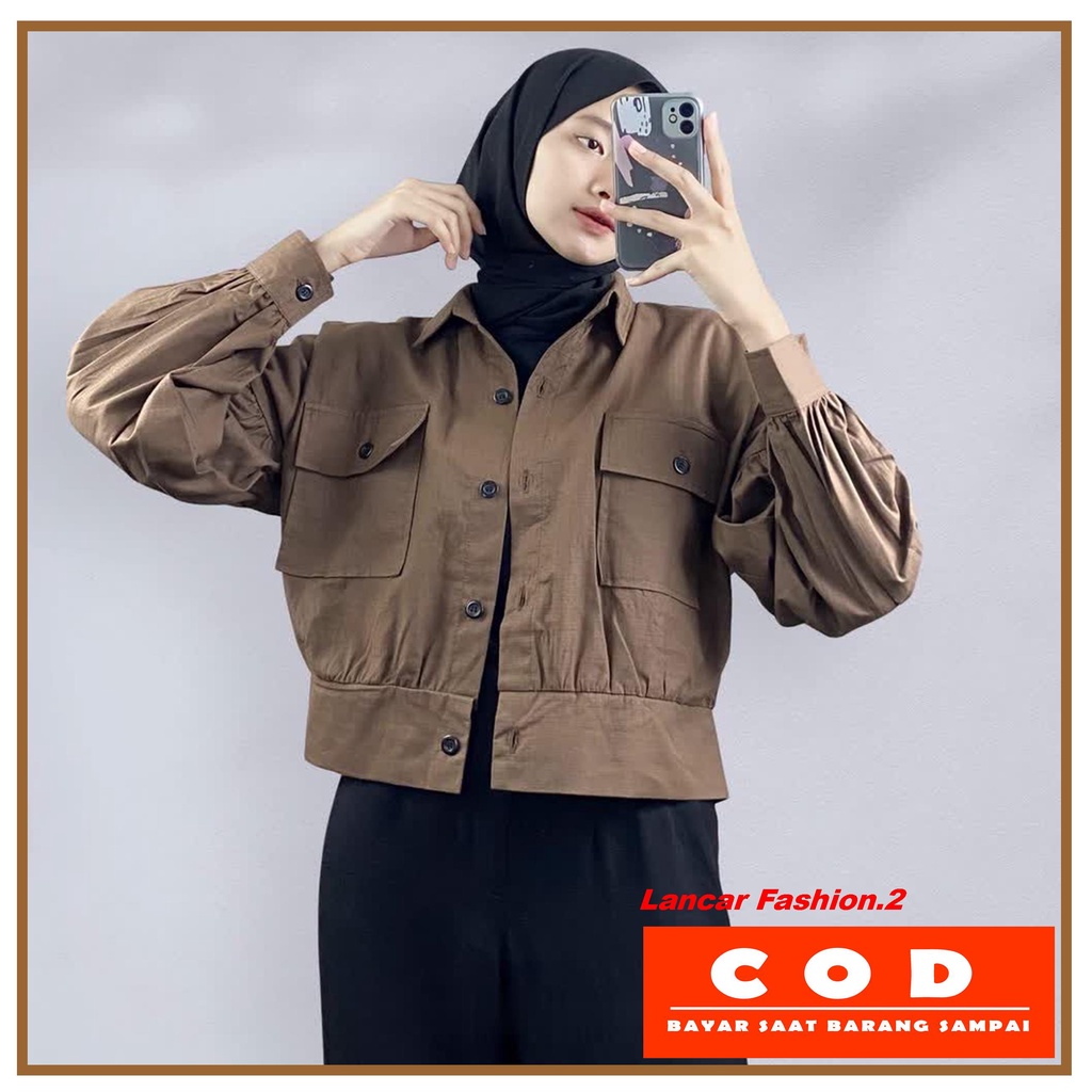 Jaket Kimi Atasan Wanita Crop Oversized Hits Selebgram Bahan Linen