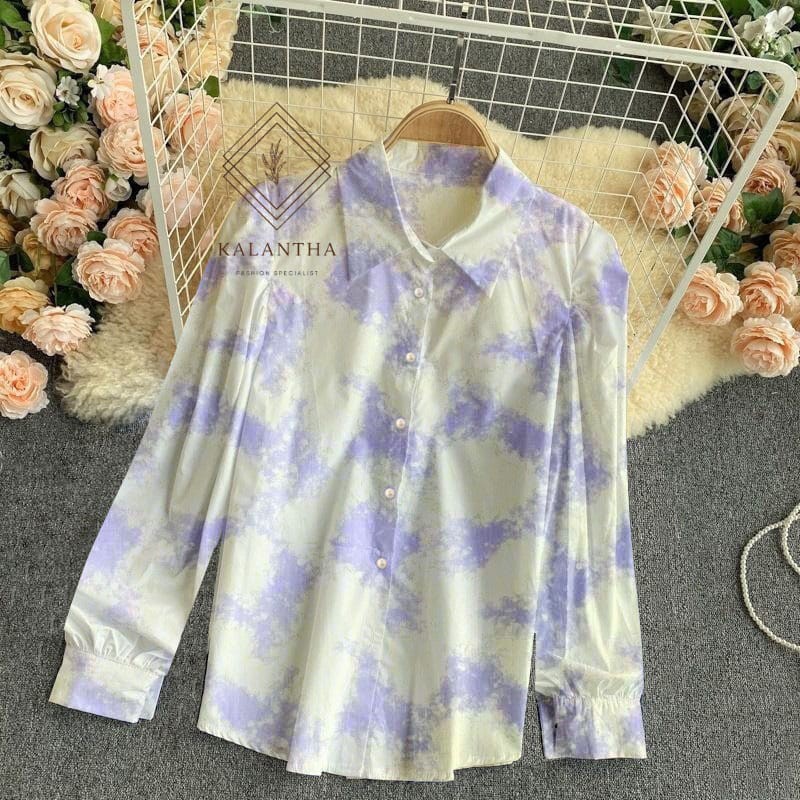 SALE !! KALANTHA FASHION Tie Dye Top Marble Casual Outfit Kemeja Wanita Motif Abstrak-5