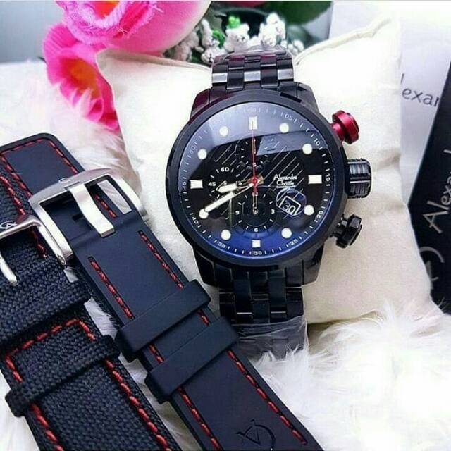 JAM TANGAN PRIA ALEXANDRE CHRISTIE AC6163 FULL SET FULL BLACK