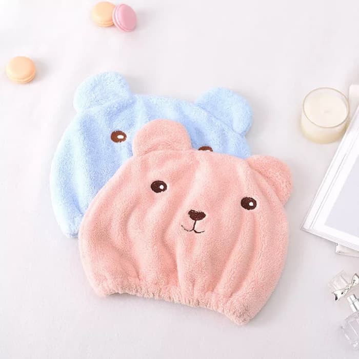 Murmer Official Handuk Keramas Mandi Topi Handuk Pengering Rambut Kepala Hair Tower Shower Cap Karakter Bear Import R513