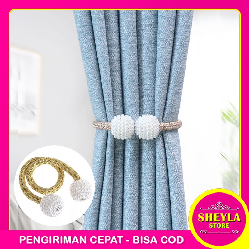 Tali Gorden Magnet / Pengikat Gorden Mutiara / Magnetic Curtain Ball Import / Pengait Penjepit Hordeng Tirai / Dekorasi Jendela Murah / TS-79