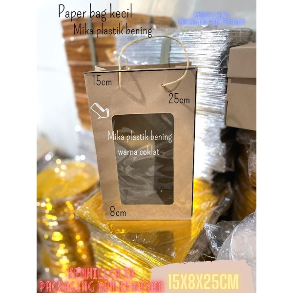 

PAPER BAG KOTAK MIKA PLASTIK BENING 15X8X25CM GODIE BAG TAS HAMPERS
