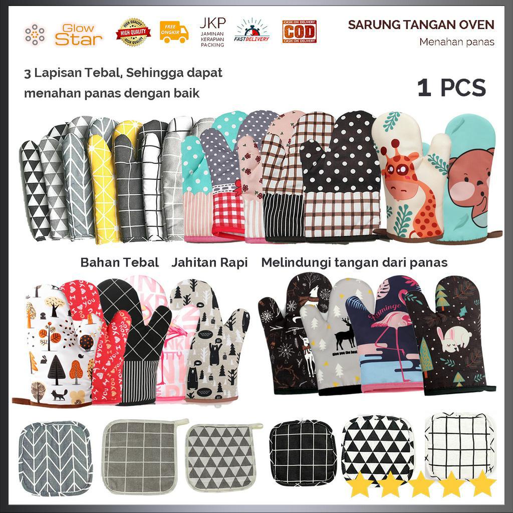 Sarung Tangan Oven Tatakan Anti Panas Lap pegangan Masak Heat Resistant Gloves 1 PCS - Hitam Abu Putih Korea Style garis Multifungsi