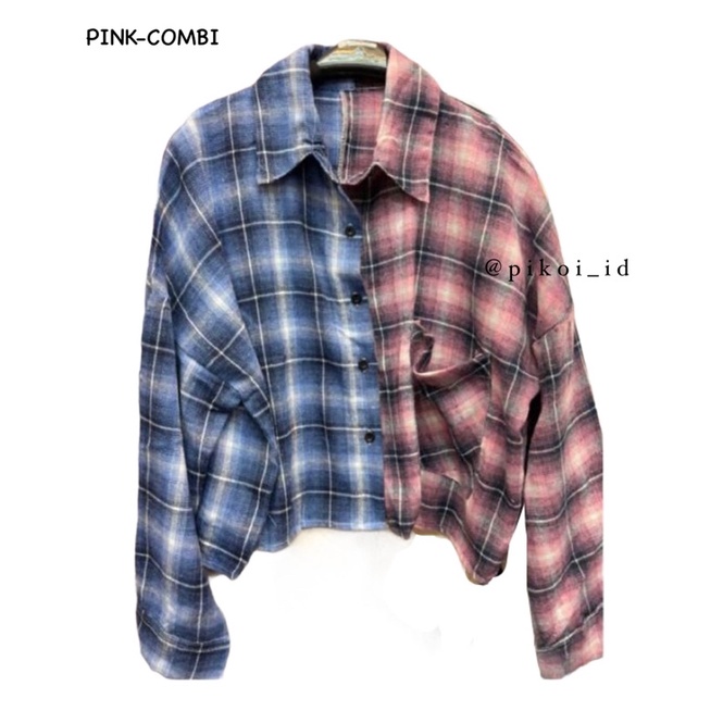 Crop top flanel wanita / kemeja flanel cewek / kemeja kotak flanel kombinasi hem flanel wanita combi