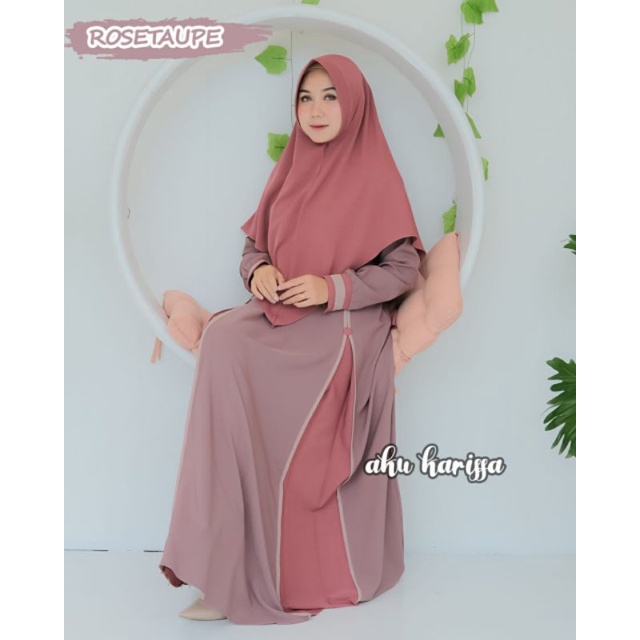 jual gamis ameena set syari by aku karissa original gamis set khimar dress dua warna polos kancing b