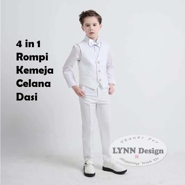 1-5  tahun PREMIUM Setelan Jas anak pesta rompi  formal 4 in 1 Rompi Putih