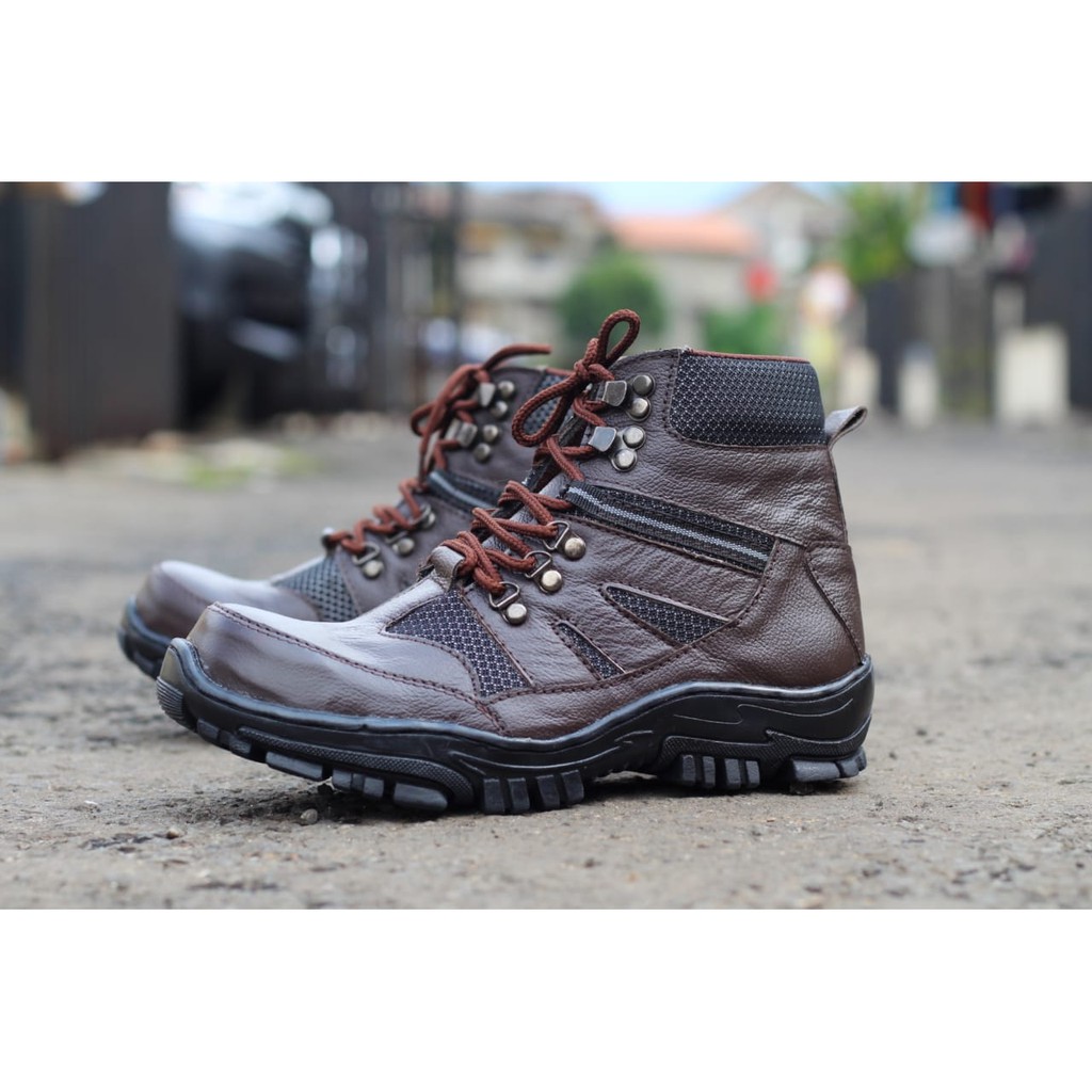 SEAPATU SAFETY KULIT ASLI SEPATU BOOTS TRACKING UJUNG BESI KULIT ASLI PROYEK TOURING