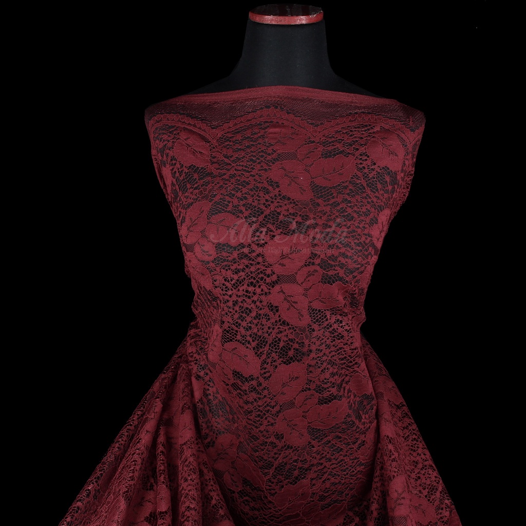 Brokat Kebaya Elegan Cord Motif Daun (Maroon) (Alta Moda)*