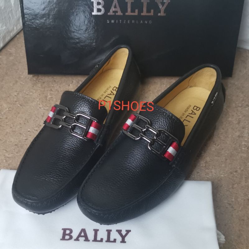 sepatu pria loafer bally Mirror quality model slip on cowok hitam kulit asli