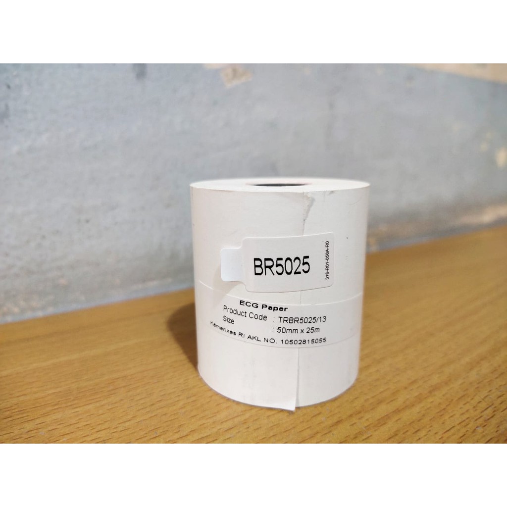 Kertas putih polos ukuran 50mm x 25m cocok untuk alat lab, alat mata, tensi digital, defib (BR5025)
