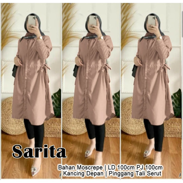 Bayar Di Tempat.. Baju Atasan Tunik Wanita Kekinian Terbaru 2021  TD740 Sarita Tunik Mocca [Gamis 01