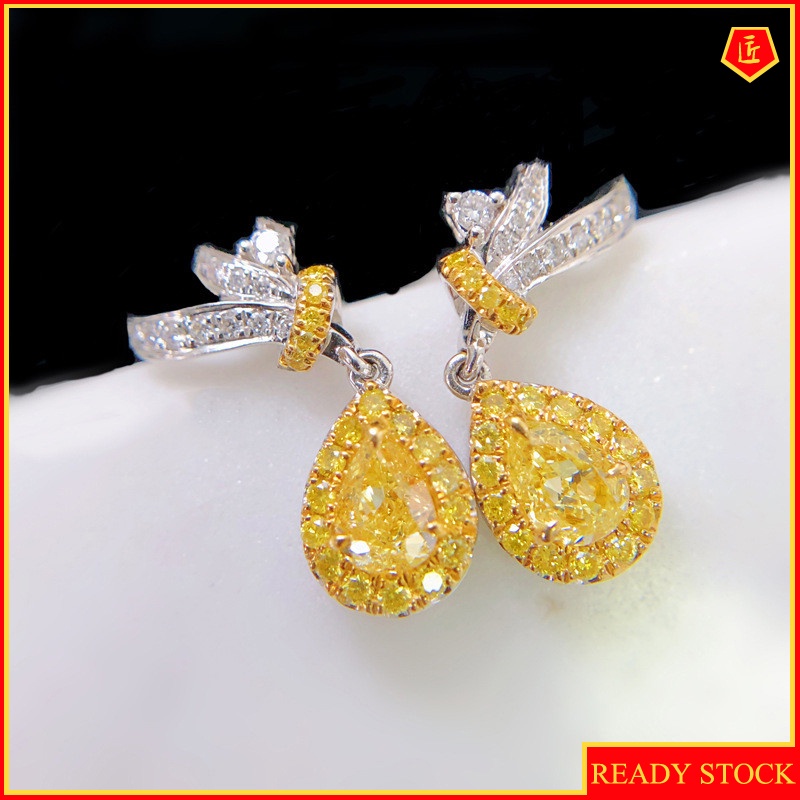 [Ready Stock]Luxury Fashion Yellow Diamond Stud Earrings