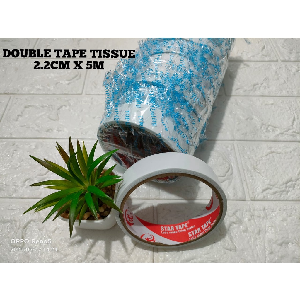 

LAKBAN DOUBLE TAPE TISSUE 2.2CM X 5M, DOUBLE TAPE PUTIH LEM KUAT DUA SISI