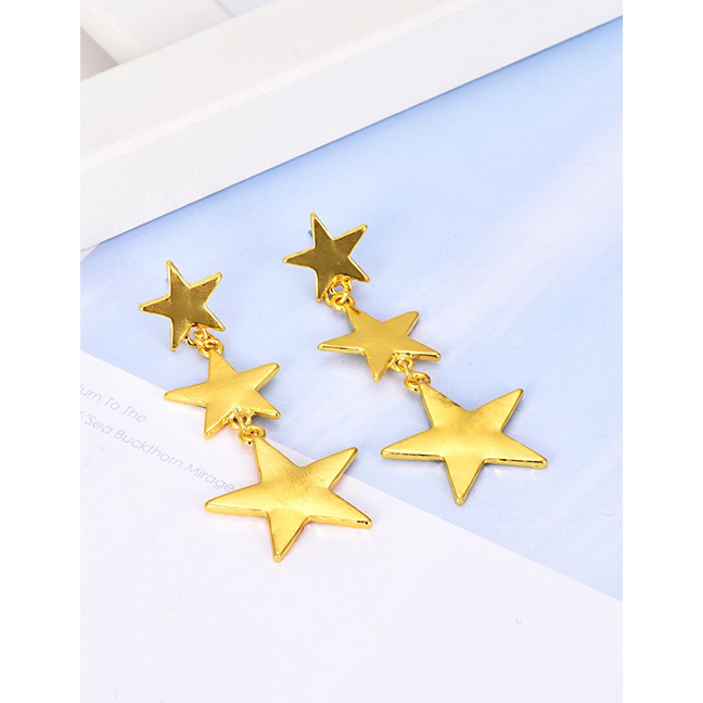 LRC Anting Tusuk Fashion Gold Alloy Three-layer Five-pointed Star Stud Earring F46817