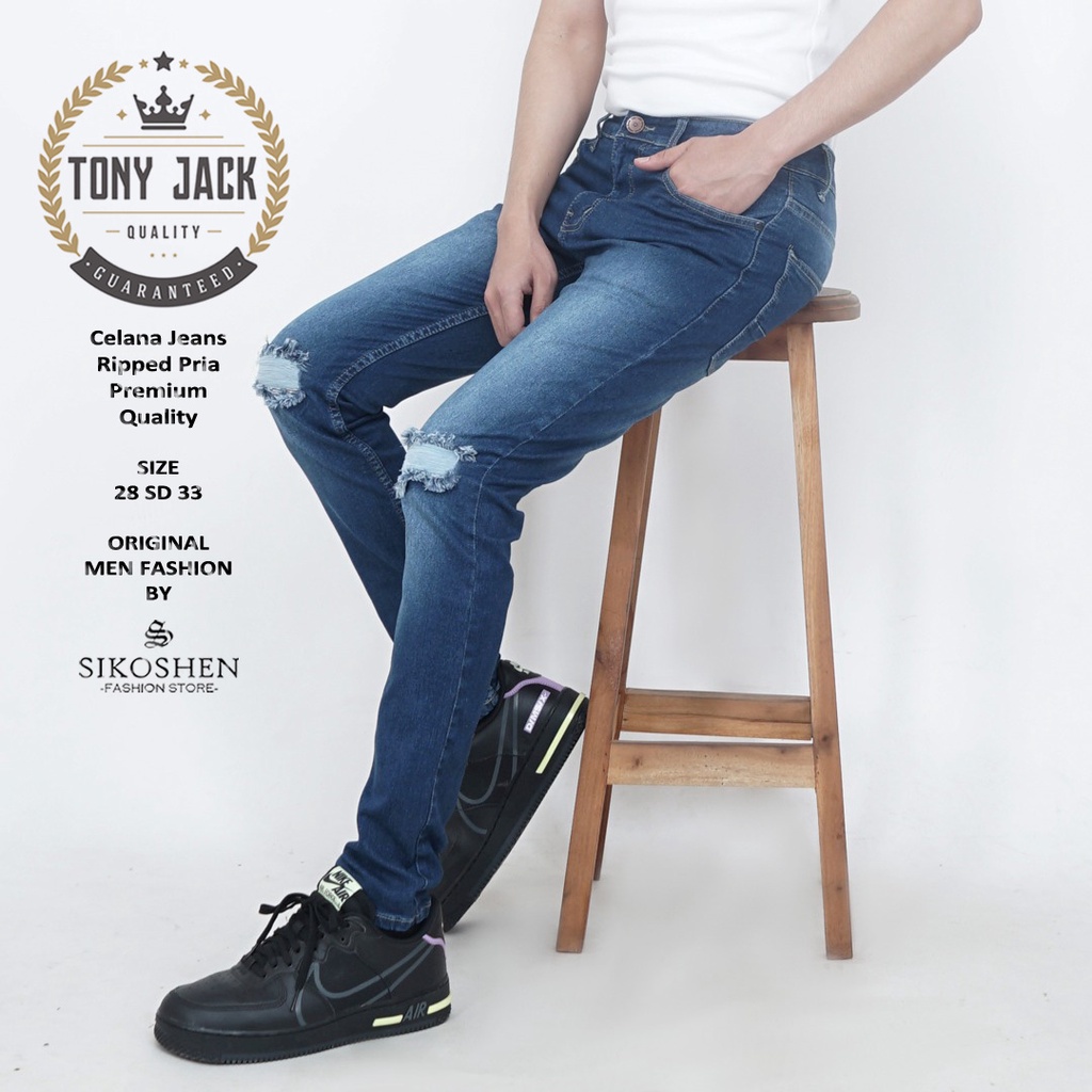 Celana Jeans Panjang Pria Sobek Lutut Ripped Jeans Original TONY JACK Jeans Slim Fit Skinny Jeans