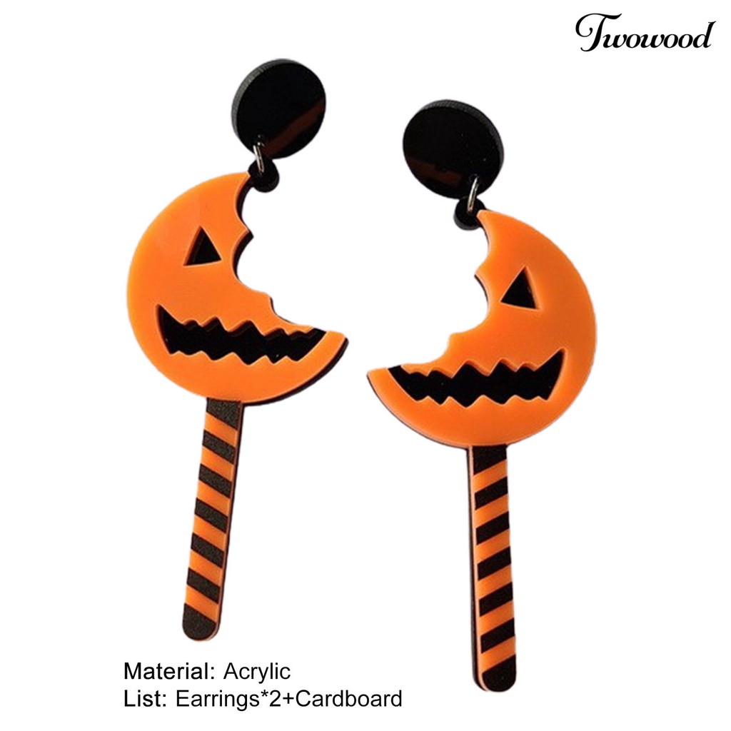 Twowood 1 Pair Halloween Earrings Pumpkin Pattern Moon Shape Acrylic Piercing Classic Dangle Earrings Fashion Jewelry