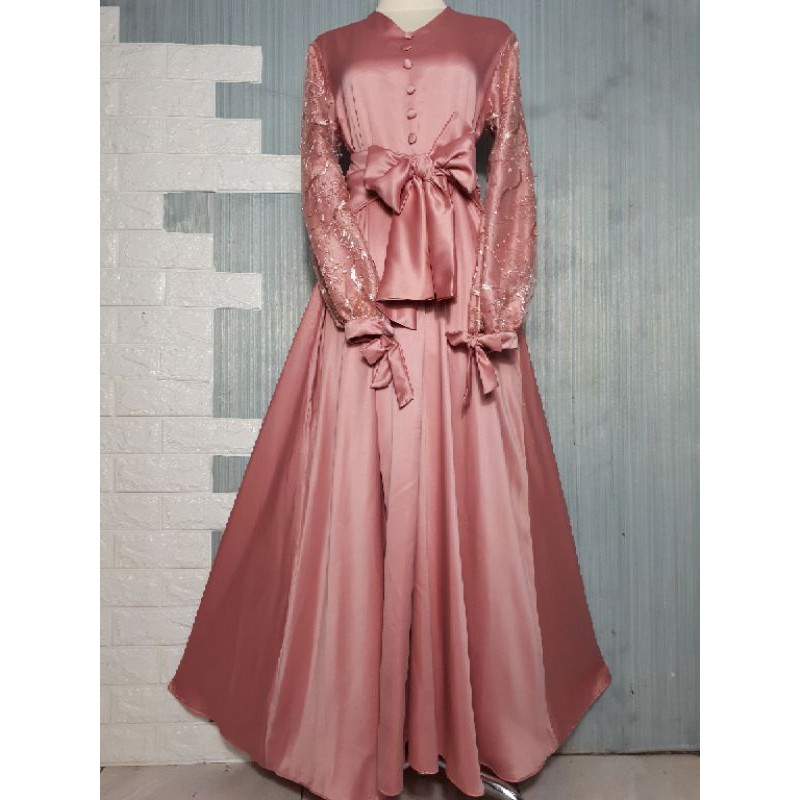 GAMIS BRUKAT MODERN GAUN PESTA MUSLIMAH SERIMBITAN BAJU LEBARAN SERAGAMAN BRIDESMAID WISUDA PESTA