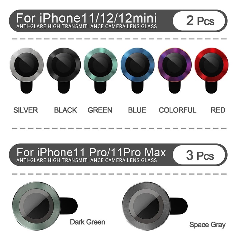 Tempered Glass Pelindung Lensa Kamera &amp; Flash untuk For iPhone 13/13 Pro Max/13 Mini 12/12 Pro Max mini 11/11 Pro Max METAL RING Glass Full Cover Camera Lens Protectors for iPhone