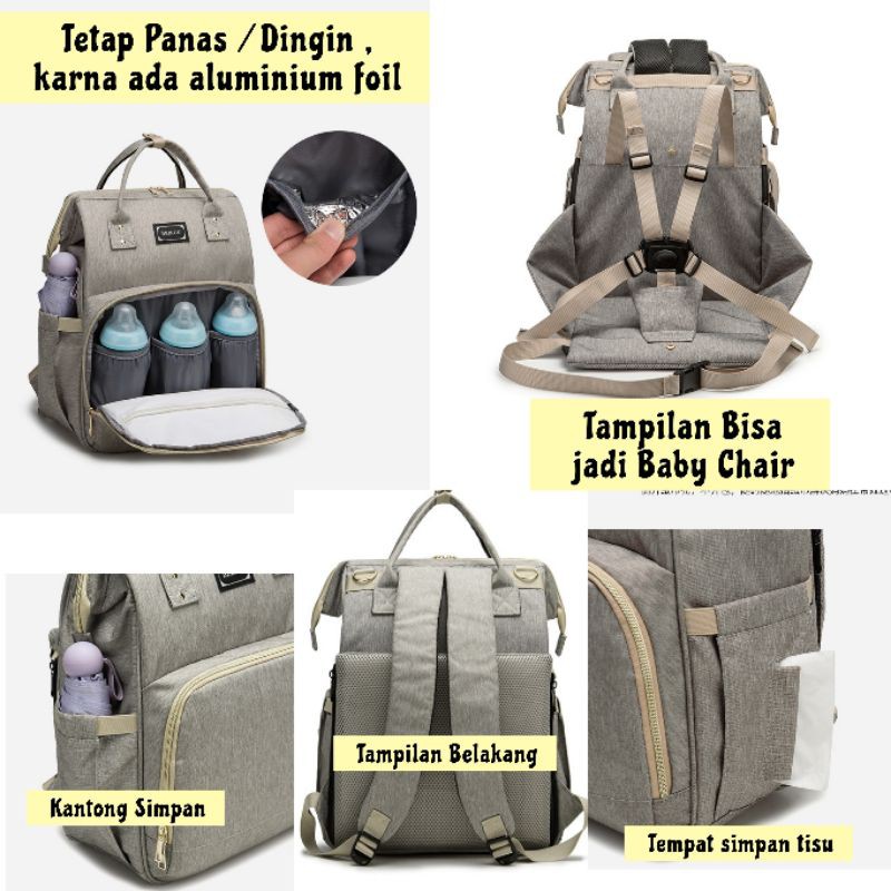 Multi Function Diaper Bag Tas Bayi Dilengkapi Dengan Baby Seat Tas Popok Bayi Diaper Bag Ransel Besar