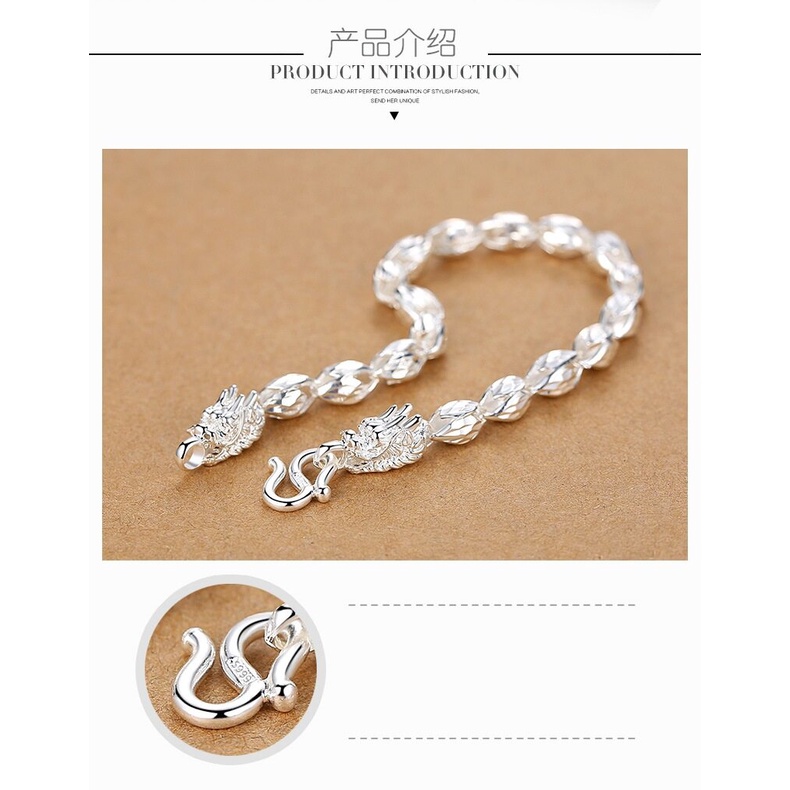 Gelang Sterling Silver 925 Desain Naga Gaya Cina retro Untuk Pria