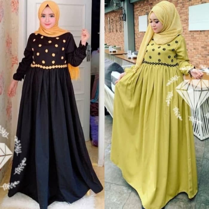 NISSA SABYAN  gamis pesta dress kimori navy lime baju muslim murah mx kim vt