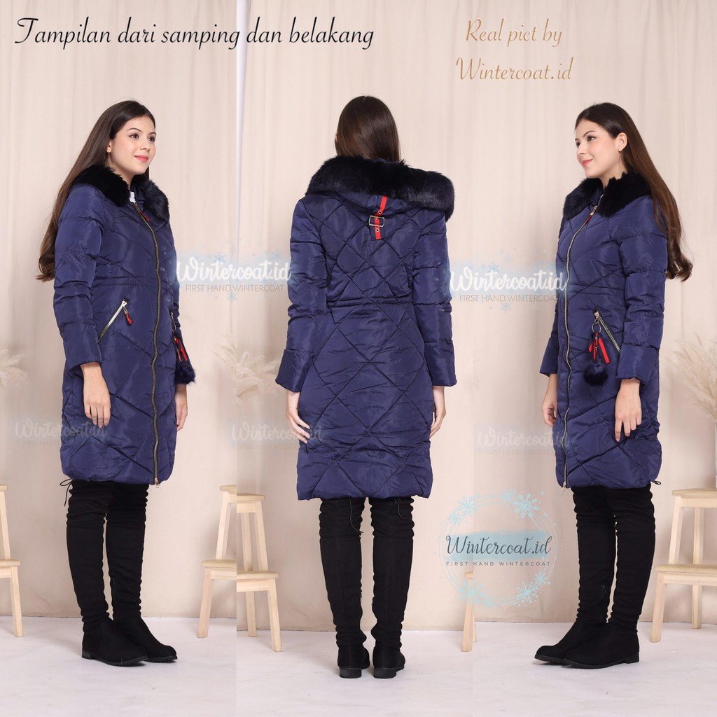 Long winter coat warna biru wanita women mantel jaket jacket cewek musim dingin jumbo Lorraine