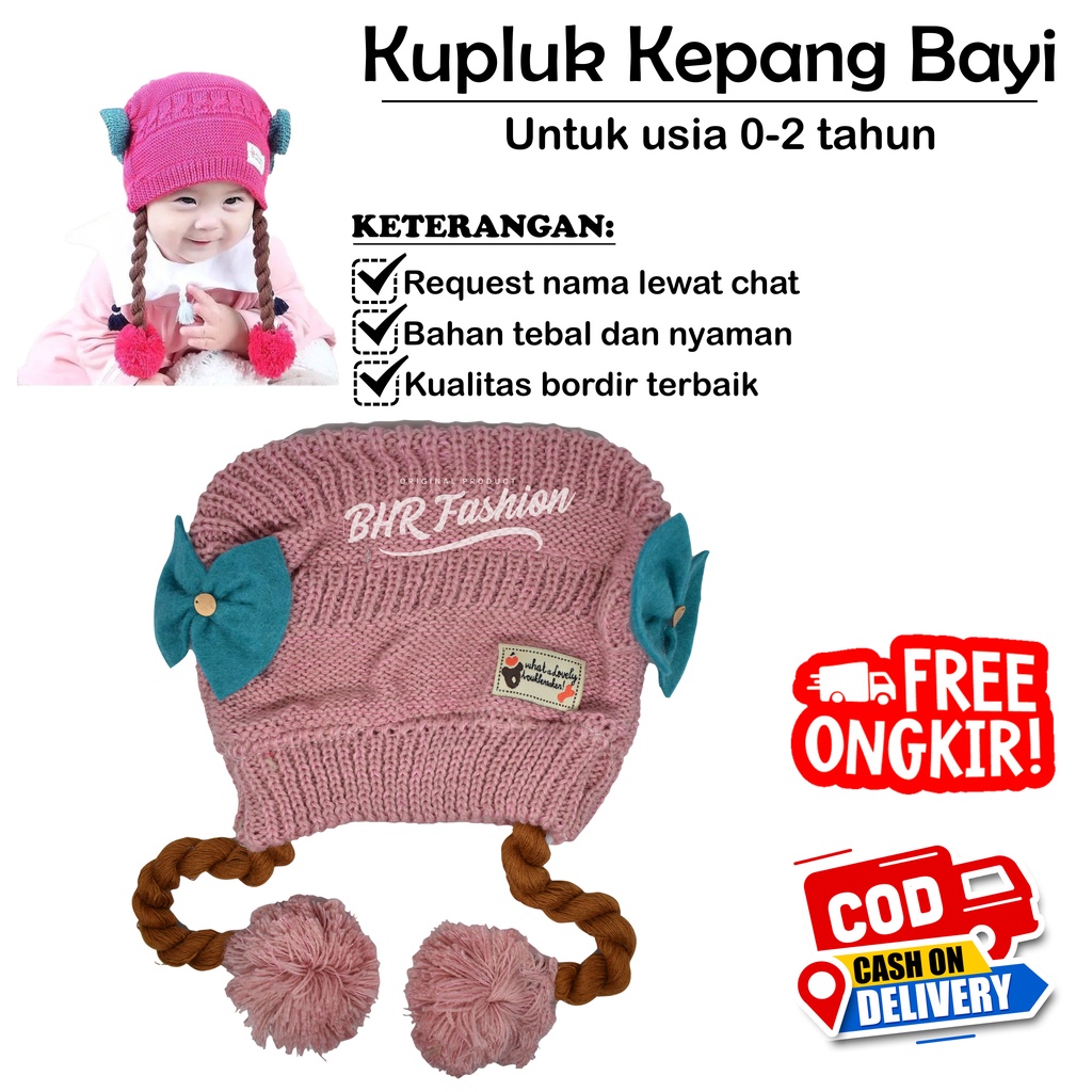 Kupluk Kepang Bayi Anak 0-2 Tahun Free Bordir Nama