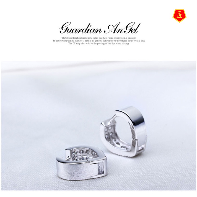 [Ready Stock]Silver Stud Earrings Cute Double Row Diamond V-Shaped