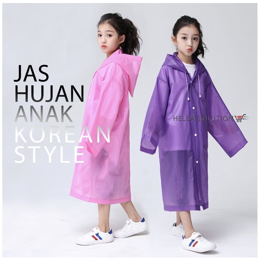 Jas Hujan Anak Perempuan Laki Laki TK SD Mantel Poncho Terusan Korean Style Cewek Cowok Ringan Lentur Kuat All Size