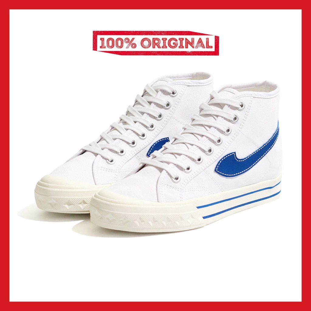 ORIGINAL - Sepatu Brand Lokal Kasual Pria Wanita No Brand White Blue Hi Not Sneakers Compass Retrograde Putih Biru