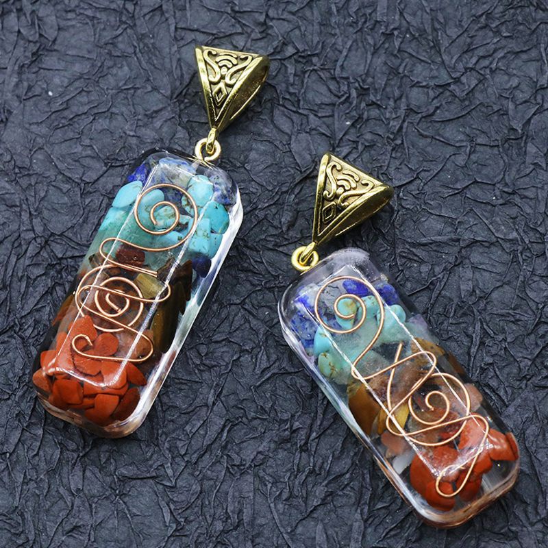 SIY  Merkaba 7 Chakras Crystal Stones Orgone Pendant Generator Energy Accumulator Orgonite Hex Chakra Pendant Necklace Unisex