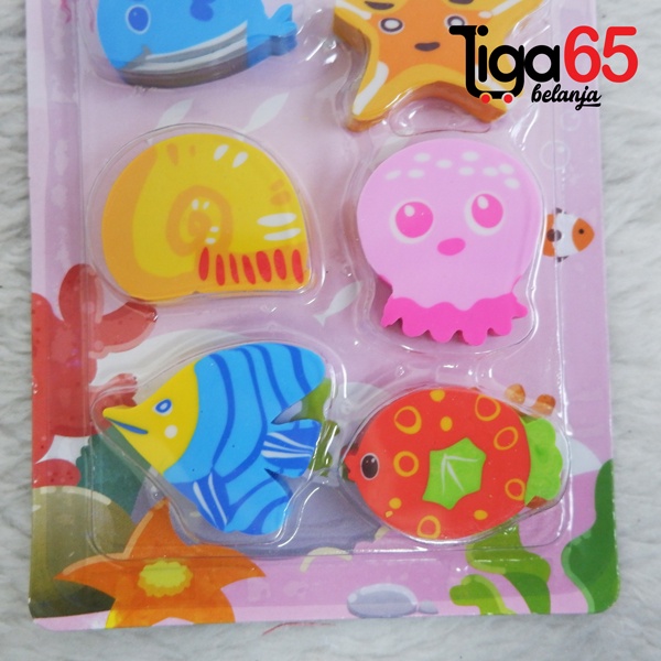 365 Cartoon Eraser #40899 Penghapus Set Sea Animal Shape Penghapus Kartun Isi 6 pcs