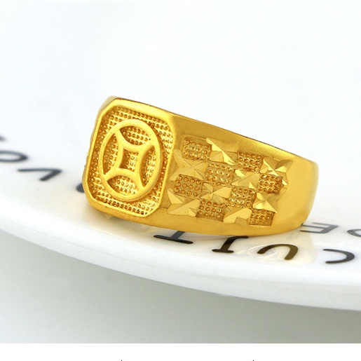 Cincin Emas Asli Kadar 375 Model Terbuka Dapat Disesuaikan Bentuk Persegi Untuk Pria