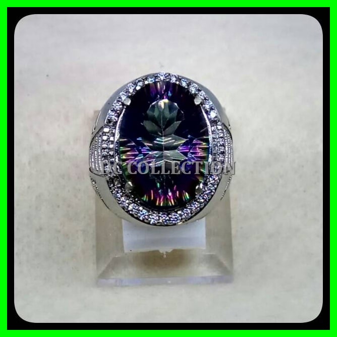 CINCIN BATU AKIK PERMATA NATURAL MYSTIQUE QUARTZ RING ALPAKA SUPER GLAMOUR TERMURAH BIG SIZE 